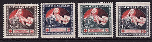 Латвия, 1921, Красный крест, Медицина, 4 марки на обороте Ден.знаков  Большевистского Правительства